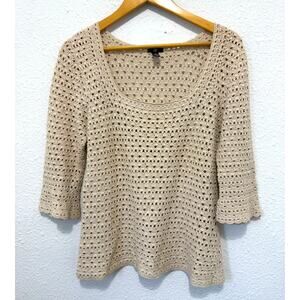 Vintage Y2K Crochet Knit Gap Top Medium Cream Fairy Cottage Boho Minimal